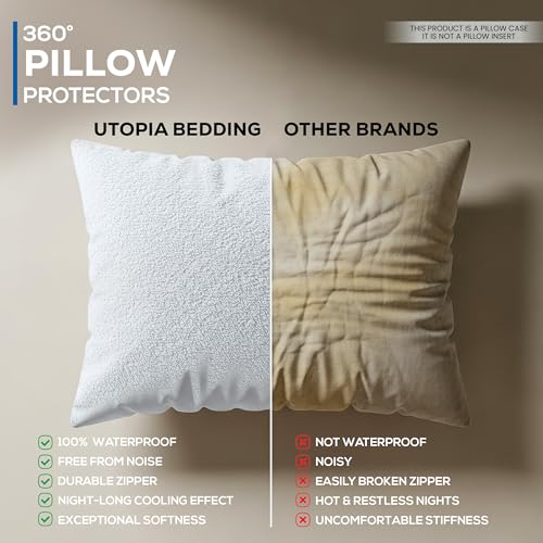 Soft Terry Waterproof Pillow Protectors with Zipper Queen Size, Set of 4 - view 5