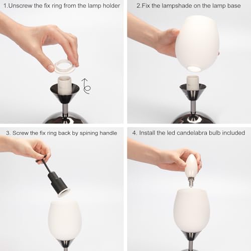Touch Control Table Lamp Dimmable Small Lamp, Ambient Light with Opal Glass Shade Simple Night Light, Modern Accent Lamp Bedside Nightstand Lamp for Bedroom Living Room, E12 Bulb Included - view 6