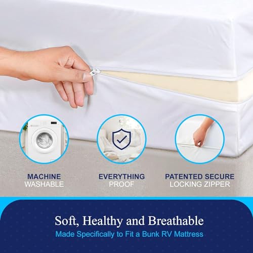 RV 6 Sided Zippered Mattress Protector with Secure Locking Zipper for Shorter 3-8 Depths| Creates a Natural Seal Around Your Mattress from Dust, Pet Dander, Pollen, Liquids & More| 24x72 - view 2