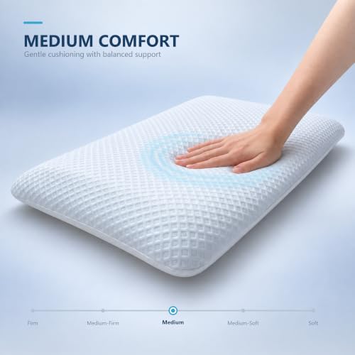 Slim Gel Memory Foam Pillow, 3.2-Inch Low-Profile Bed Pillow for Stomach and Back Sleepers, Dual-Sided Removable and Machine-Washable Cover, Standard - view 4