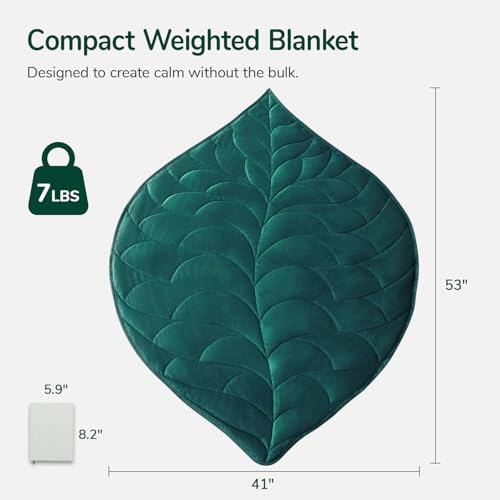 Weighted Lap Blanket for Adults, 7 lbs 41" x 53", Leaf Pattern, Green - view 4