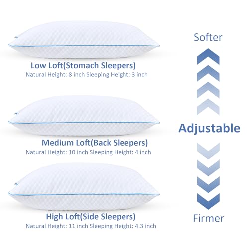 Shredded Memory Foam Pillows for Sleeping 2 Pack - Cooling Bed Pillows Standard Size Set of 2 - Firm Pillow for Side and Back Sleepers Adjustable Gel Pillow with Removable Cover - view 2