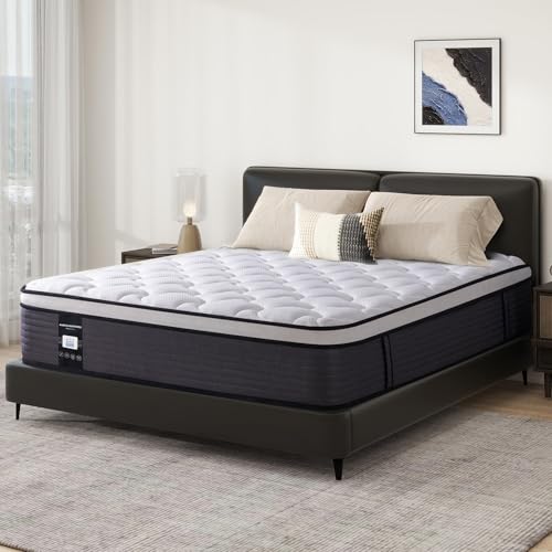 Queen Mattress, 12 Inch Bed in a Box, Fiberglass-Free Pillow Top Hybrid Mattress, Medium Firm Support, Pressure & Back Pain Relief, CertiPUR-US Certified Memory Foam