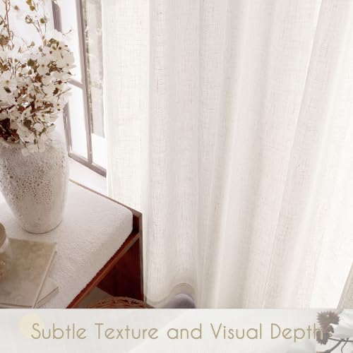 Cream Linen Curtains 72 inch Long 2 Panel Set for Living Room Back Tab Rod Pocket Semi Sheer Light Filtering Bedroom Window Curtain Modern Farmhouse Rustic Neutral Ivory Linen Drapes - view 6