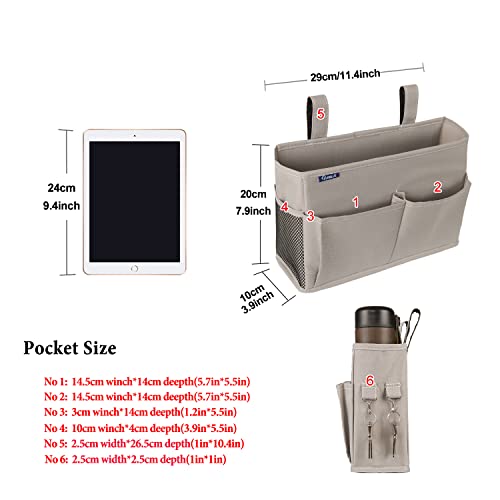 Bedside Caddy Hanging Bed Organizer Storage Bag Pocket for Bunk and Hospital Beds, College Dorm Rooms Baby Bed Rails,Camp 4 Pockets and 2 Hooks (Gray) - view 6