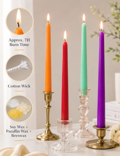 10 Inch Multi-Color Taper Candles, Unscented Chakra Candlesticks - view 2