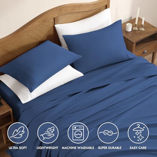 ClevaHome Sheet Set Full Size, 4-Piece Fitted Full Bed Sheets, Navy Blue - view 3