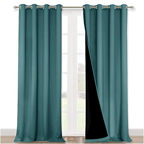 100% Blackout Curtains 108 inches Long, Noise Reduction Window Treatment Curtains, Thermal Insulated Energy Smart Drapes Draperies for Apartment Decor, Sea Teal, Set of 2, 52 inches Wide