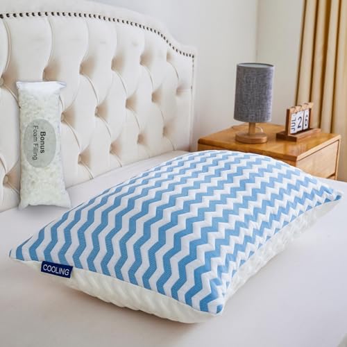 Pillows Queen Size for Bed - Adjustable Firm Pillow for Back Stomach and Side Sleeper - Shredded Memory Foam Cooling Pillow for Neck and Shoulder Pain with Washable Cover