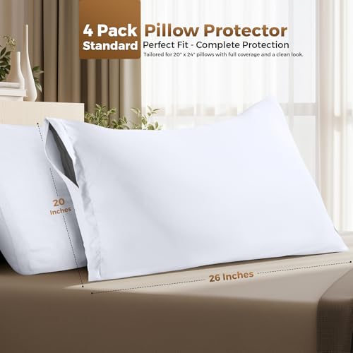 4 Pack Pillow Protectors with Zipper Standard Size, Soft Brushed Microfiber Fabric Pillow Cases, Shrinkage and Fade Resistant Pillow Covers (White) - view 2