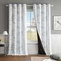 Floral 100% Blackout Curtains for Bedroom Grey White 52X84 2 Panels