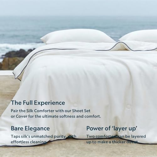All-Season Silk Comforter, Quilt and Duvet Insert for Hot Sleepers, 100% Silk Fill with 100% Cotton Shell, Luxuriously Soft, Moisture-Wicking, White, Silk Weight: 3.2lbs - Queen Size (90" x 90") - view 4