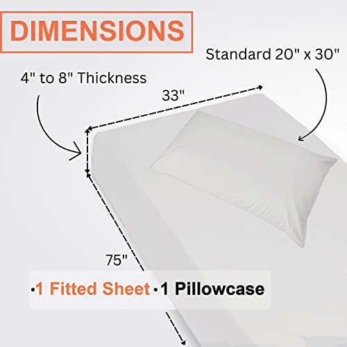 Jersey Knit Cot Fitted Sheet 75" x 33" with 8" Deep Pocket and 20” x 30” Pillow Case, Suitable for Bunk Beds, Camping, RVs, Folding Beds - Soft, Breathable, Flexible – White - view 2
