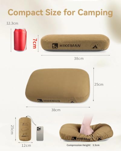 Camping Memory Foam Pillow - Ultralight Travel Pillow,Backpacking Pillow with Removable Cover,Ergonomic Pillows,Neck Lumbar Support for Outdoor Camp,Sport,Hiking,Backpacking Sleep (Brown) - view 2