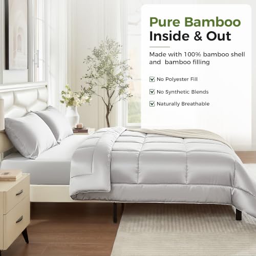 Cooling Comforter Duvet Insert King Size, Hypoallergenic 100% Viscose Derived from Bamboo Shell & Fill - All Season Quilted Down Alternative - Breathable Comforter for Hot Sleepers - Grey 102"x90" - view 2