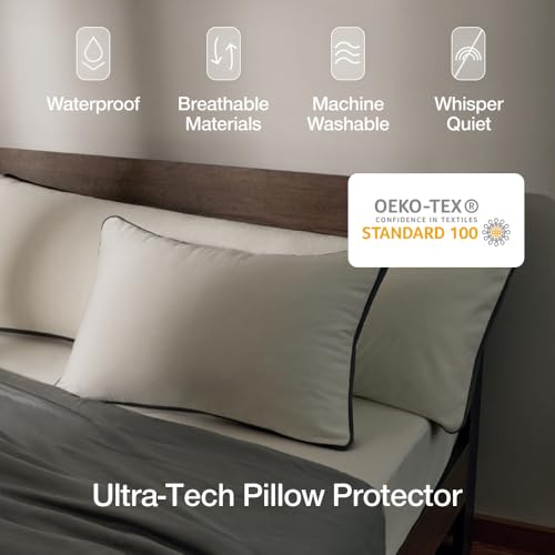 Ultra-Tech Pillow Protector for Memory Foam Pillows, Waterproof, Pack of 2 Queen Size Pillow Covers, Oeko-Tex Certified, Breathable, Zippered Covers, Machine Washable - view 2