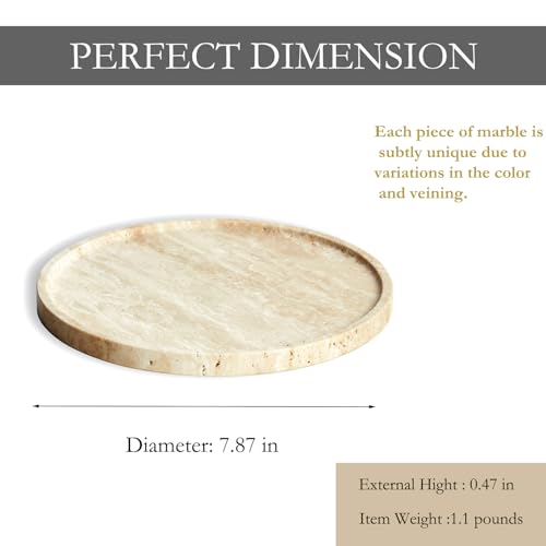 Travertine Marble Vanity Tray, Round Ottoman Tray Minimalist Modern Decorative for Bathroom, Kitchen, Nightstand, Jewelry Ring Dish Holder, Table Accents Decor (Beige Travertine) - view 2