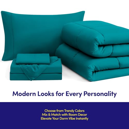 Dorm Room Essentials College Bedding Comforter Set 5 Piece Twin XL Size Bed in a Bag for College Students Boys and Girls, Twin XL, Teal - view 4