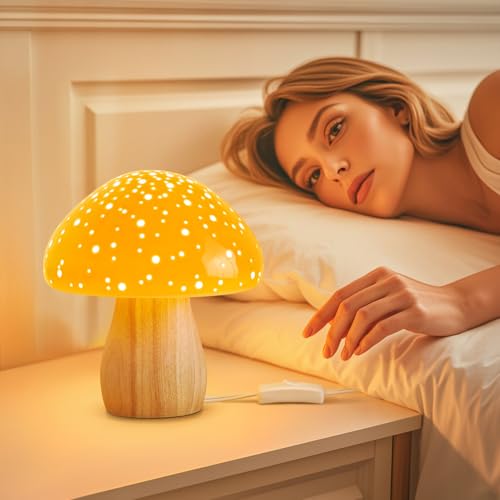 Mushroom Lamp Ceramic Bedside Table Lamp for Bedroom Orange - view 4