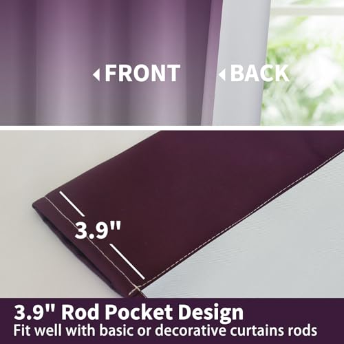 Ombre Thermal Insulated Tie Up Curtains for Small Windows Gradient Purple to Grey White Blackout Room Darkening Shades for Bedroom Kitchen Rod Pocket Balloon Curtain W34 X L48 Inches, 1 Panel - view 6