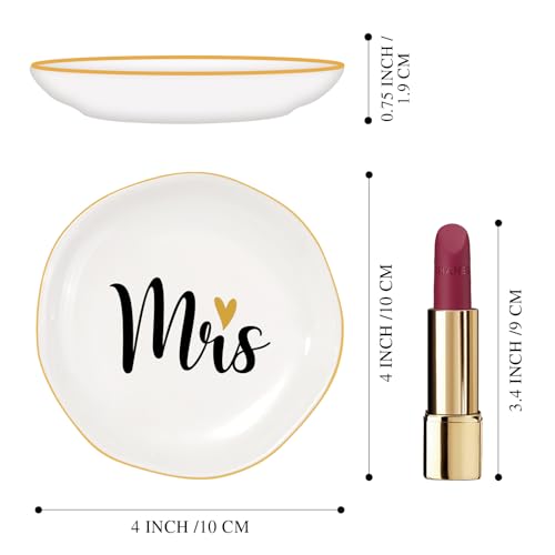 Engagement Wedding Mrs Ring Dish, Ceramic 4 × 4 inch Jewelry Dish for Rings Earrings, Nightstand Beside Bathroom Trinkets Organizer Decor, Bachelorette Bridal Shower Gifts - view 3