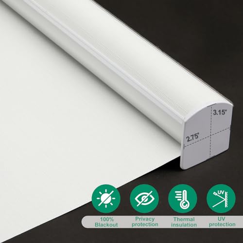 Custom Size White Cordless 100% Blackout Roller Shades for Windows - view 4