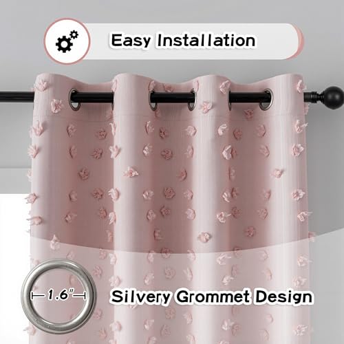 100% Blackout Curtains for Girls Bedroom 95 Inch Long Total Room Darkening Curtain for Living Room 2 Panels Grommet Light Blocking Sliding Door Drapes Blush Pink Pom Pom Sheer 50 x 95 Inch - view 3