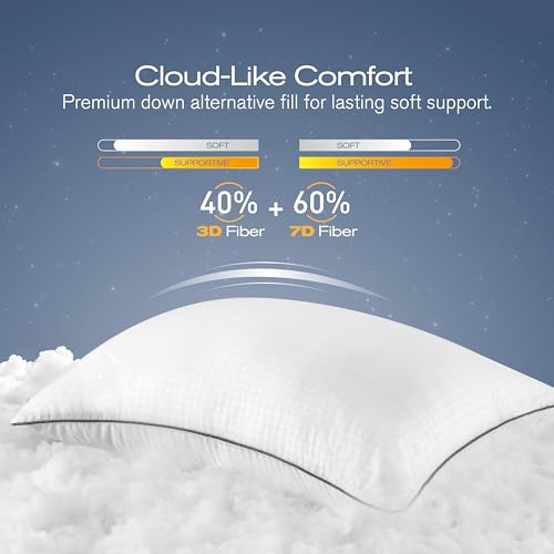 Pillows Standard Size Set of 4, Ultra Thick Down Alternative Bed Pillows,Cooling Hotel Quality Standard Pillow for Back, Stomach or Side Sleepers, Machine Washable(White,4 Pack) - view 4