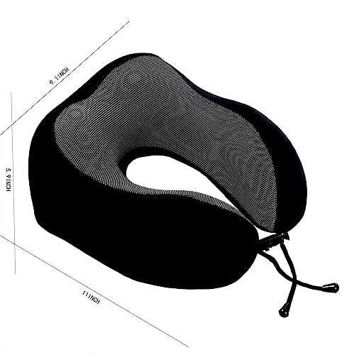Memory Foam Travel Pillow, Neck Pillow with 360-Degree Head Support, Comfortable Ideal for Sleeping on Airplane, Car, Train, Bus and Home Use, Comes with Storage Bag (Black) - view 6