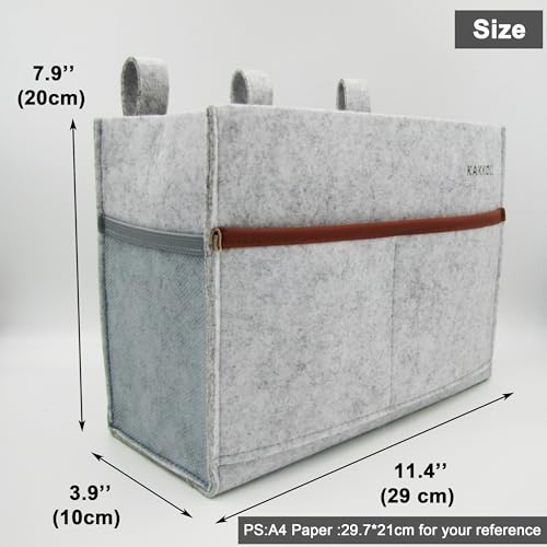 Bedside Caddy, Felt Bedside Storage Organizer, Hanging Storage Bag, Chair Organizer Caddy, Remote, Magazine, Drink Bottle Holder for Hospital, Dorm Bed, Baby Stuff, Office (Light Grey Small) - view 2