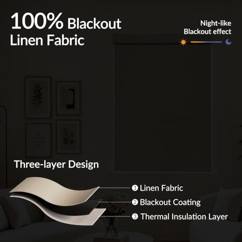 Blackout Linen Roller Shades for Windows, Beige, Custom Size - view 4