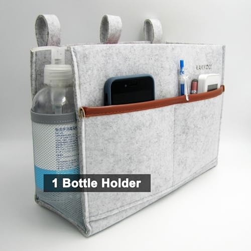 Bedside Caddy, Felt Bedside Storage Organizer, Hanging Storage Bag, Chair Organizer Caddy, Remote, Magazine, Drink Bottle Holder for Hospital, Dorm Bed, Baby Stuff, Office (Light Grey Small) - view 6