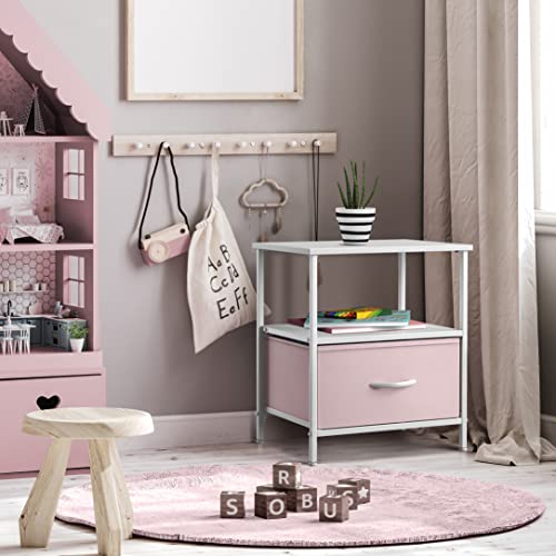 1 Drawer Shelf Storage Nightstand - Kids Bedside Furniture End Table Night Stand with Steel Frame Wood Top & Easy Pull Fabric Bins. Dresser & Chest for Home Bedroom Accessories Office & College - view 6