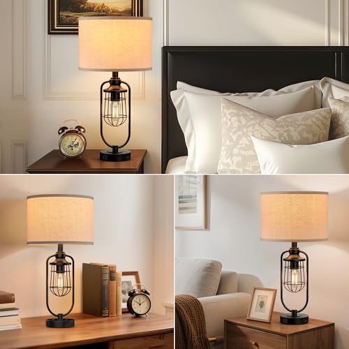 24" Farmhouse Black Table Lamps Set of 2 for Living Room, USB A+C - view 4
