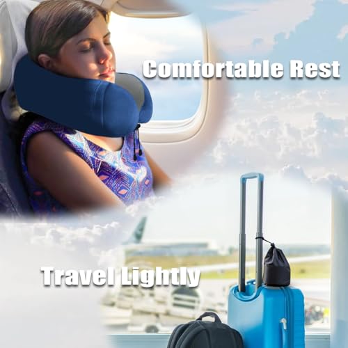 Travel Pillow, Memory Foam Neck Pillow for Traveling, U Shape Neck Pillow Airplane Portable Flight Pillow Travel Kit with 5D Contoured Eye Masks and Earplug for Plane Train Car Home Office - Blue - view 7