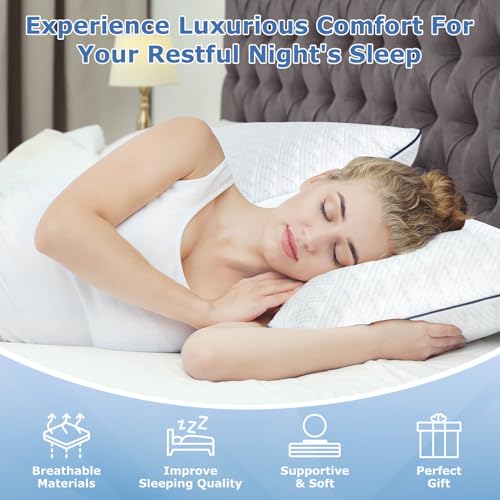Cooling Bed Pillows Standard Size Set of 2 for Sleeping, Adjustable Shredded Memory Foam Pillows for Side Back Stomach Sleepers - Luxury Gel Pillows hotel pillows with Washable Removable Cover - view 2