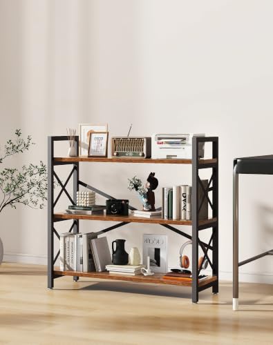 Bookcase, Bookshelf, Elegant X-Shaped Structure, Rustic Brown HBC026H - view 2