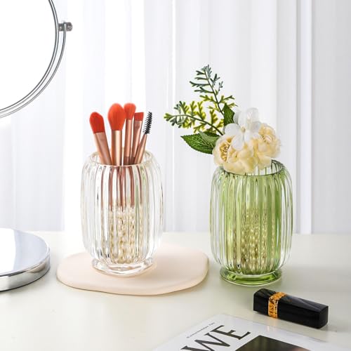 Glass Clear Toothbrush Cup Holder | Clear Tumbler Makeup Brush & Toothbrush Holder for Bedside Table, Bathroom, Vanity - view 4