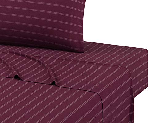 Jersey Knit Sheet Set Soft Breathable T-Shirt Weave (RED Stripe, Twin XL) - view 3