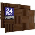 Foam Factory Inc 24 Pack Color Acoustic Foam Panel Studio Soundproofing Wedge Wall Tiles 12” X 12” X 2” (Brown)