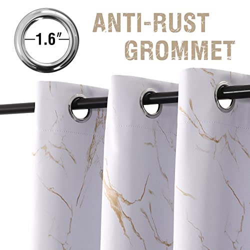 100% Blackout Curtains 84 inch Length 2 Panels Set Marble Designs Printed Drapes Thermal Curtains for Bedroom with Black Liner Sound Proof Curtains, Gold - view 5