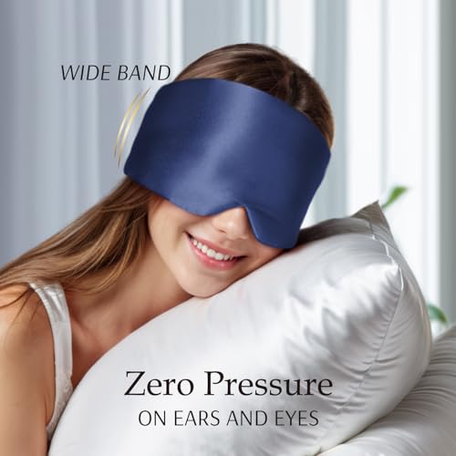100% Mulberry Silk Sleep Mask Eye Mask for Men and Women, Dark Blue - view 5