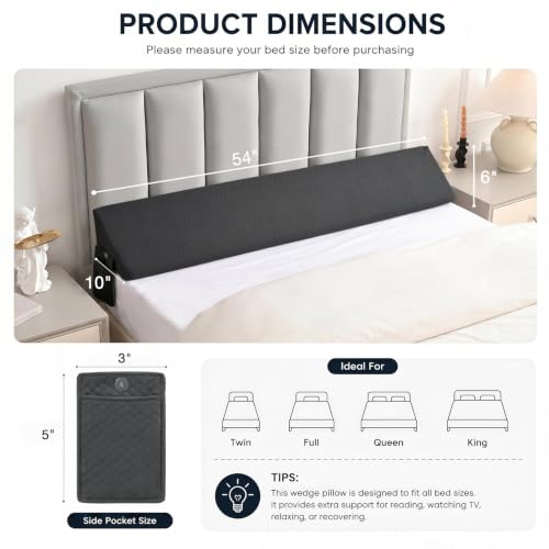Queen Bed Wedge Pillow for Headboard Gap Filler Long Triangle Wedge Bolster - view 2