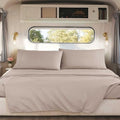 Linen Short Queen Sheets for RV, Hotel Luxury RV Queen Sheets Set, 4 Piece Fitted Bed Sheet Set and Pillowcases, Super Soft, Wrinkle-Free, and Breathable Camper Bedding