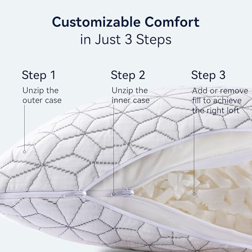 Cooling Shredded Memory Foam Pillows for Sleeping 2 Pack, Adjustable Bed Pillow for Side Back Stomach Sleepers Luxury Gel Pillows Queen Size Set of 2 with Washable Removable Cover - view 5