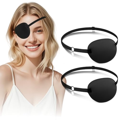 Eye Patches for Women & Men, 3D Adjustable Eye Patch, Strabismus Lazy Eyepatch for Left or Right Eye, 2Pcs, Black+Black