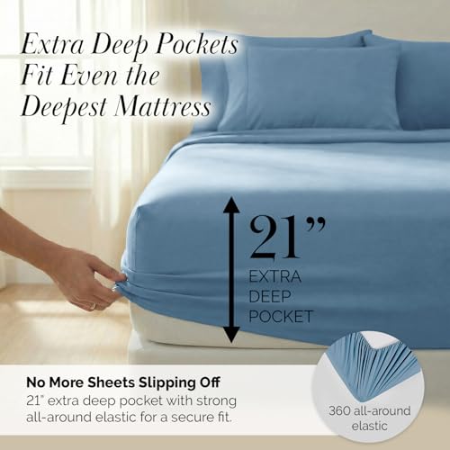 Southshore Fine Living, Inc. Queen Bed Sheets deep Pocket Set with 21" Deep Queen Fitted Sheet, Pillow Cases Standard Set of 2 | Hotel Luxury Quality | Easy Care Microfiber Sheets | Coronet Blue - view 3