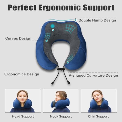 Travel Pillow, Memory Foam Neck Pillow for Traveling, U Shape Neck Pillow Airplane Portable Flight Pillow Travel Kit with 5D Contoured Eye Masks and Earplug for Plane Train Car Home Office - Blue - view 4
