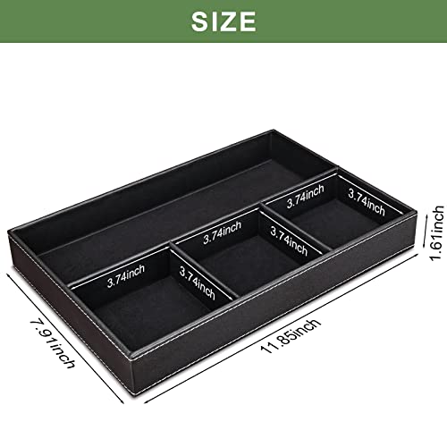 Faux Leather Valet Tray for Men, Stackable Jewelry Trays Drawer Organizer Tray Nightstand Organizer for Men, EDC Tray for Key, Wallet, Sunglass, Watch, Coin, Phone, Cologne - Black - view 3
