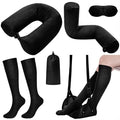 4 Pcs Travel Comfort Kit with Memory Foam Travel Pillow Airplane Footrest Hammock 3D Contoured Eye Mask Compression Socks Neck Pillow for Car Flight Sleeping Support (Black)